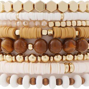 Surfer Heishi Clay Bead Bracelets for Women Bohemian Stackable Gold Beaded Stret